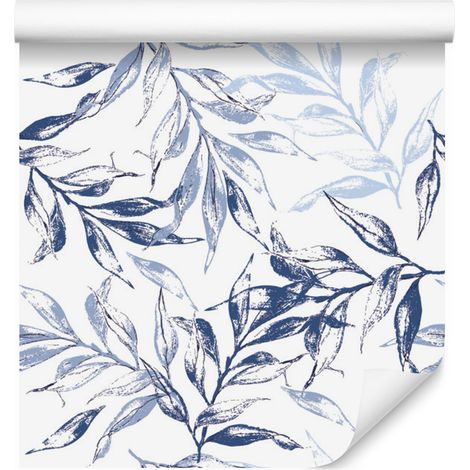 Papier peint décoratif à motif de feuilles bleues délicates pour salon et chambre 50x1000 (1/5)