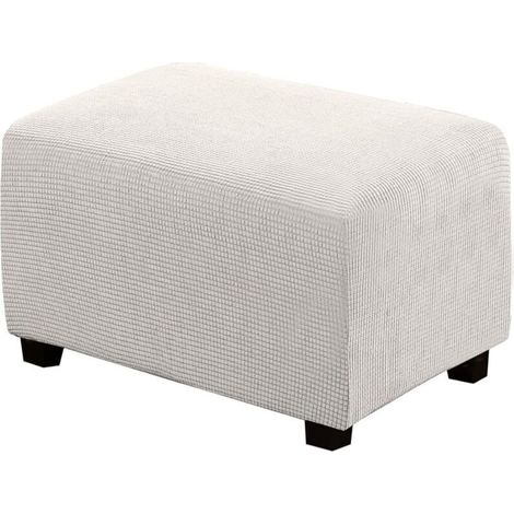 Housse de Pouf carrée Extensible en Peluche, Housses de Repose-Pieds en Jacquard Doux pour protéger Le Repose-Pieds, Housse de Pouf avec Fond élastique, Lavable en Machine - S-Blanc (1/5)