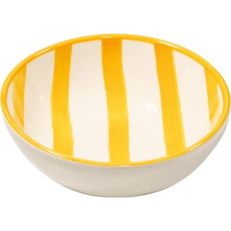 Zafferano Set 6 Ciotole Righe Collezione Lido in Ceramica Artigianale Italiana Giallo per Antipasti Dessert Design Moderno Righe Verticali