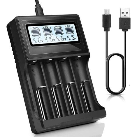 Universelles intelligentes USB-Ladegerät für 18650-Akkus mit automatischer LCD-Anzeige für Li-Ion-, Ni-MH/Ni-Cd-, LiFePO4-, AA-, AAA-, AAAA-, C- und RCR123-Akkus (1/5)