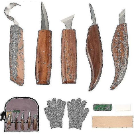 Ensemble de 10 outils de sculpture sur bois en acier au carbone avec couteau à crochet, outils de gravure professionnels pour le travail du bois.