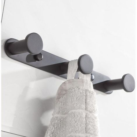 Crochet Mural Patères Porte Manteaux avec 3 Crochets En Acier Inoxydable Pour Porte-manteau,Serviettes,Chapeau Finition Noire Accessoire Toilettes Salle de Bain (1/5)