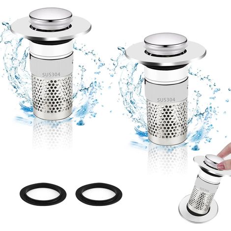 2 PCS Filtre De Drainage De Sol en Acier Inoxydable, 34-40mm Filtre Lavabo Pop Up, Bouchon de Crépine avec Filtre à Cheveux, Pop Up Bouchon de Vidage Universel, pour Lavabo Cuisine Bain (1/5)