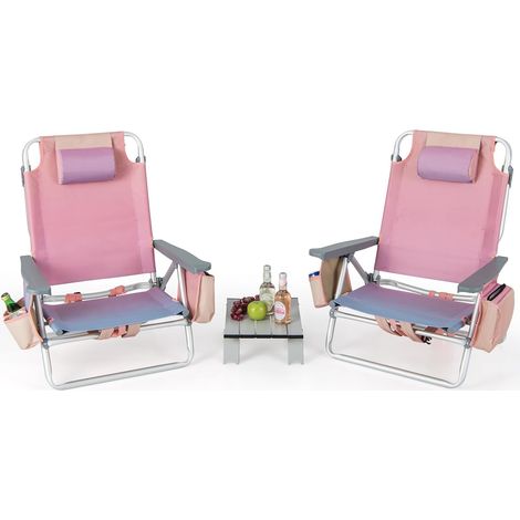 COSTWAY Lot de 2 Chaises de Plage Pliante (Rose+Bleu) (1/5)