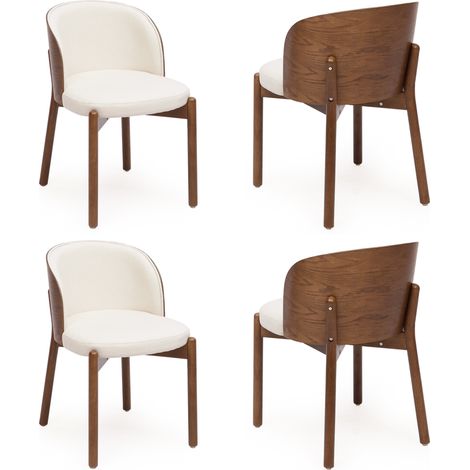 Lot de 6 chaises de salle à manger en bois et lin noyer avec dossier enveloppant MODENUIT (1/5)