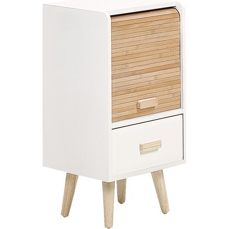 Comodino moderno Mobile 1 cassetto 1 ripiano Legno chiaro bianco Nesika