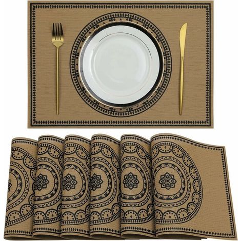 ZVD 6er-Set PVC-Tischsets, 30 x 44 cm, rechteckig, abwaschbar, hitzebeständig, pflegeleichte Tischdecken für Esstisch, Küche, Restaurant (1/4)