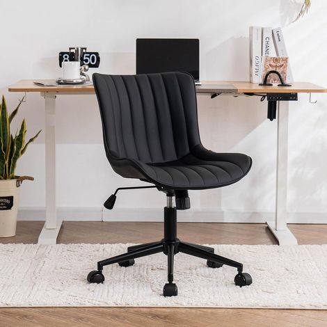 Bürostuhl ergonomisch höhenverstellbar Leder Rollen 136kg Schwarz (1/5)