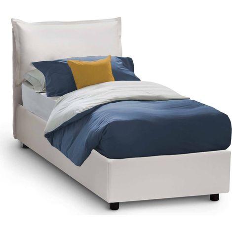 Talamo Italia Letto singolo Erika, Letto contenitore con rivestimento in ecopelle, 100% Made in Italy, Apertura frontale, adatto per materasso Cm 90x190, Bianco, con imballo rinforzato