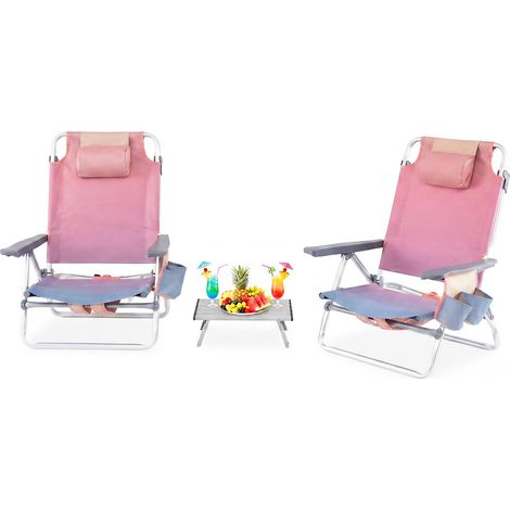 COSTWAY Set Sedia da Spiaggia, Schienale Regolabile 5 Livelli (Rosa Chiaro) (1/5)