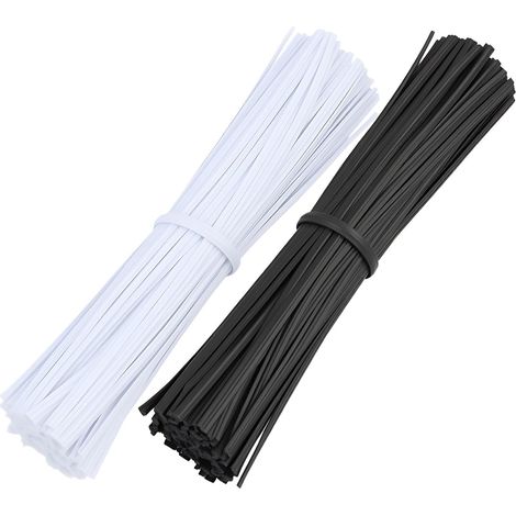 Fil Enduit en Plastique, 200 pièces Serre câbles Plastique, Attaches de Câble en Fil de Fer Enduit, Serre-Câbles Réutilisables, Idéal pour le Regroupement la Fixation, Noir Et blanc (1/5)