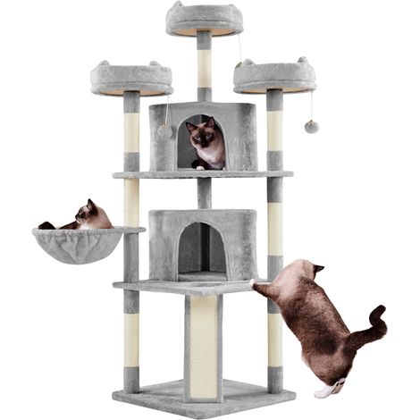 Yaheetech Tiragraffi Albero per Gatti Adulti Alto 174cm Gattini in Corda Sisal Graffiatoio con 3 Palle 174cm Chiaro Grigio