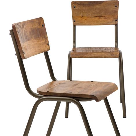 Made In Meubles – Lot de 2 chaises d'écolier en bois de manguier – Style vintage – Dimensions 83x42x57 cm – Métal noir pour une touche industrielle (1/5)