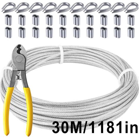 Câble en acier inoxydable gainé de nylon pour clôture de jardin extérieure - Corde de 2 mm - Kit de 30 mètres (1/4)