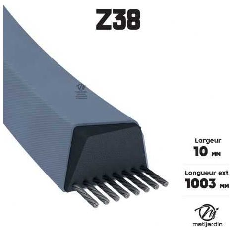 Courroie tondeuse Z38 trapézoïdale  10 x 1003 mm (1/4)