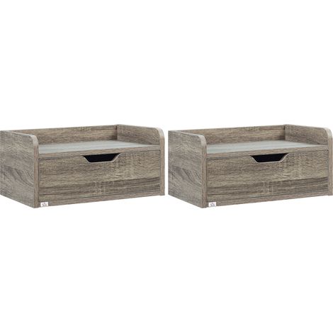 Set aus 2 wandmontierten Nachttischen, Hänge-Nachttischen mit Schublade und Holzoptik-Platte, Maße 40 x 30 x 19,5 cm (L x B x H) – grau