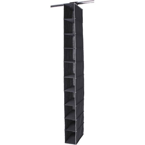 Calicosy – Rack à chaussures 10 cases en tissu gris foncé – Dimensions 35 x 15 x 170 cm – Attaches auto-agrippantes pour rangement optimisé