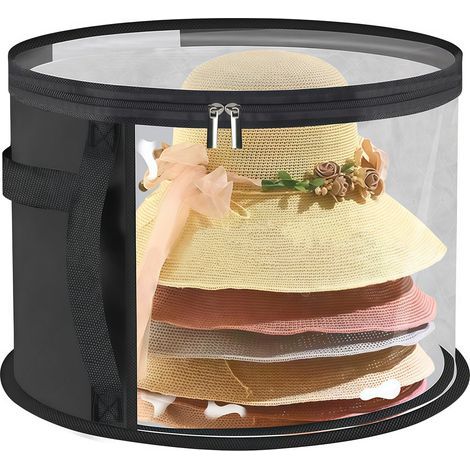 Boîte à chapeau onde avec couvecle, boîte de angement onde avec fenête tanspaente et poignée stable, pou ange de gands chapeaux onds, chapeaux de cowboy (1/4)