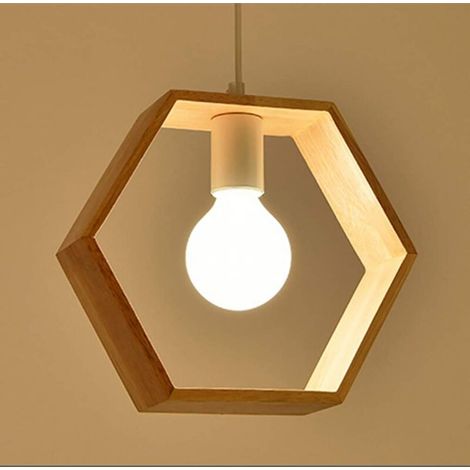 E27 Créatif Suspensions Luminaires Industrielle Bois Plafonnier Moderne Luminaire Lumiere Contemporain Suspensions Plafonniers Luminaire (Forme d'hexagone) (1/5)