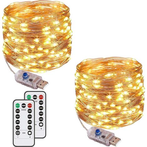2-teilige LED-Lichterkette, 6 x 3 Meter, 600 LEDs, 8 Modi, USB-Anschluss, geeignet