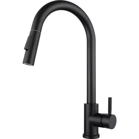 Robinet de cuisine noir, robinet de cuisine pivotant à 360 ° en acier inoxydable, robinet d'évier moderne à poignée unique (1/4)