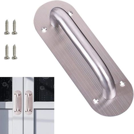 Kaelt - Poignée de Porte de Grange Coulissante, Traction de Poignée de Porte Coulissante, Poignée Porte Coulissante Ovale En Acier Inoxydable, pour Portes de Grange Armoire, 200mm 65mm (1/5)