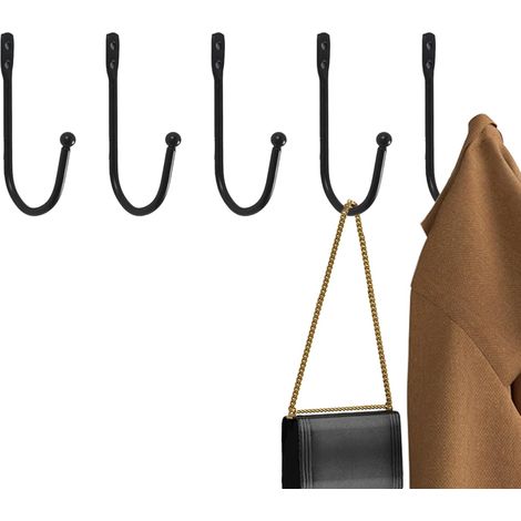 Set mit 5 Kleiderhaken, selbstklebenden Wandhaken, Handtuchhaltern, Kleiderhaken für Schlafzimmer und Badezimmer (zum Anschrauben, mit Schrauben, Schwarz) (1/5)