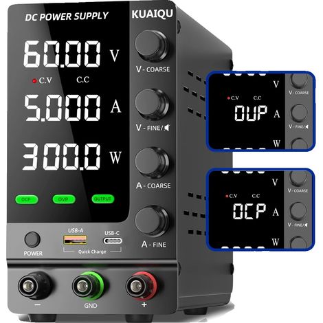 Fuente de alimentación de laboratorio, salida ajustable, carga rápida USB, mejorada 60V 5A 300W, 220V-b (1/2)