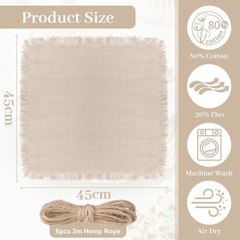 LALAGO 6er-Pack Stoffservietten 45 x 45 cm, Stoffservietten mit Fransen, waschbare und wiederverwendbare Leinen-Servietten für Hochzeiten, Hotels, Restaurants, Veranstaltungen und Partys, Beige (1/5)
