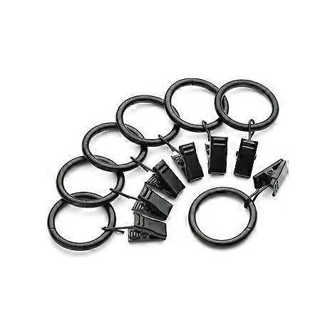 7 Gardinenringe - Gardinenhaken - 4 x 45 mm - Eisen - Schwarz - Für Gardinen und Duschvorhänge