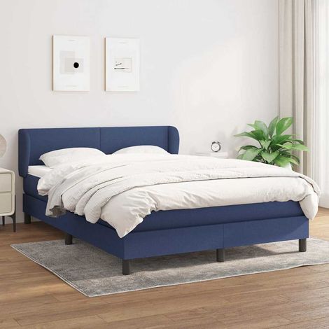 Cama box spring con colchón tela azul 140x200 cm (1/5)