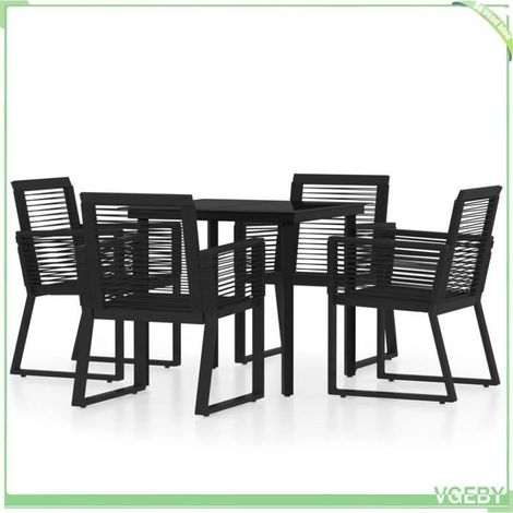 Ensemble à manger de jardin - FAFEICY - 3099150 - Noir - Table verre 80x80x74 cm - 4 chaises rotin PVC anti-UV (1/5)