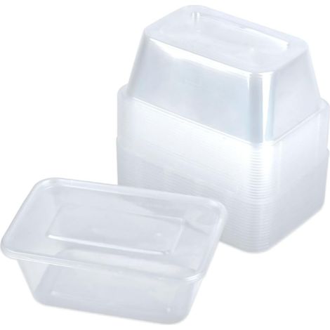 50 boîtes alimentaires avec couvercles, récipients réutilisables de 1000 ml pour la préparation des repas, rangement empilable, compatibles micro-ondes et congélateur. (1/4)