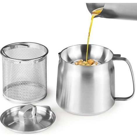 Friteuse - Pichet filtre - Sépare les résidus de graisse - Acier inoxydable avec panier et tamis - 1 pièce - Jaune cuisine