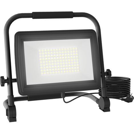 Baustellenleuchte 100 W, Baustellenstrahler 6500 K, 8500 lm mit drehbarem Kopf und verstellbarer Halterung, LED-Scheinwerfer aus Aluminium und Metall, IP65 wasserdicht, 1,5 m Kabel, Schwarz