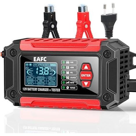Testeur de Batterie Voiture et Chargeur Tout-en-Un 12V6A pour Moto. Camion. AGM LiFePO4 Outil Diagnostic - (1/5)
