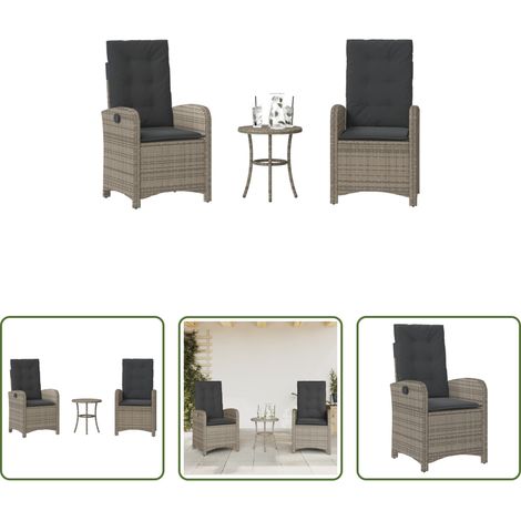 Gartentisch - 3-tlg. Bistro-Set mit Kissen Grau Poly Rattan (1/5)