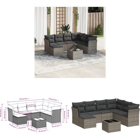 8-tlg. Garten-Sofagarnitur mit Kissen Grau Poly Rattan - Gartenmöbel Set - PE-Rattan Möbel - Outdoor Sofa - Esstisch Set - Lounge Set - Home & Living (1/3)
