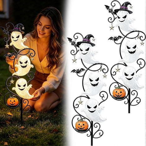 Décorations d'Halloween lampe solaire fantôme à planter dans le jardin décoration solaire fantôme d'Halloween (2)
