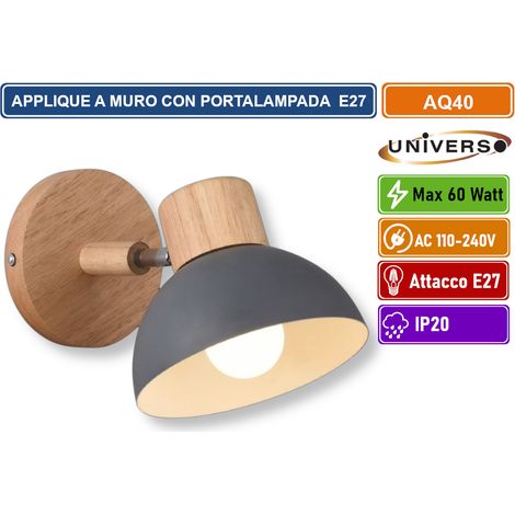 UNIVERSO APPLIQUE MODERNO DA PARETE CON PARALUME ORIENTABILE PORTALAMPADA PER LAMPADINE E27 (1/4)