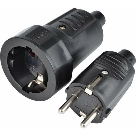 2 fiches prises femelles 250V, robustes et étanches IP44, pour câbles jusqu'à 1,5 mm2, usage extérieur et chantier (1/5)