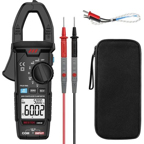 Pinza amperimétrica digital AC/DC 0-600A Multímetro automático de pinza T-RMS Voltímetro Probador Mide corriente/voltaje/temperatura/diodo/continuidad/resistencia/frecuencia/capacitancia NCV VFD Baja  (1/5)