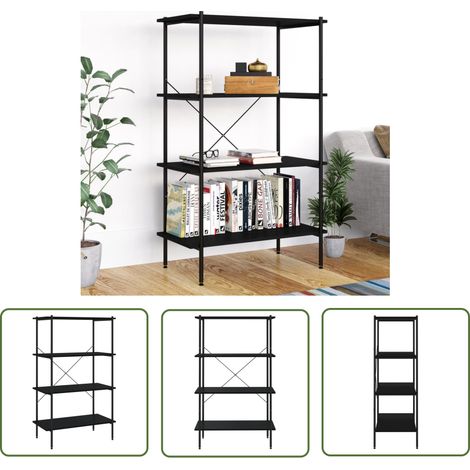 The Living Store Étagère à 4 niveaux Noir 80x40x130 cm - Bibliothèque - Étagère - Rangement - Meuble Noir - Mobilier Intérieur (1/5)