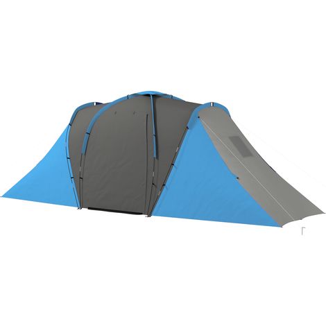 Tente camping familiale 4-6 personnes étanche facile à monter 2 grandes portes gris bleu 5,55 x 2,25 x 1,9 m