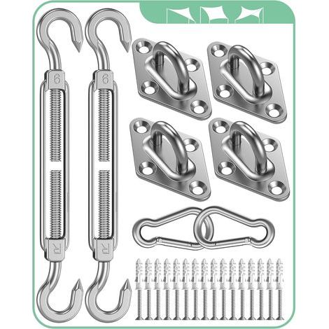 Kit Fixation Voile D'ombrage: Kit de Fixation pour Voile D'ombrage Rectangulaire Triangulaire Patio, 304 Inox Attache Voile D'ombrage de Terrasse Jardin Exterieur, M6 Kit Fixation Toile Ombrage (1/5)