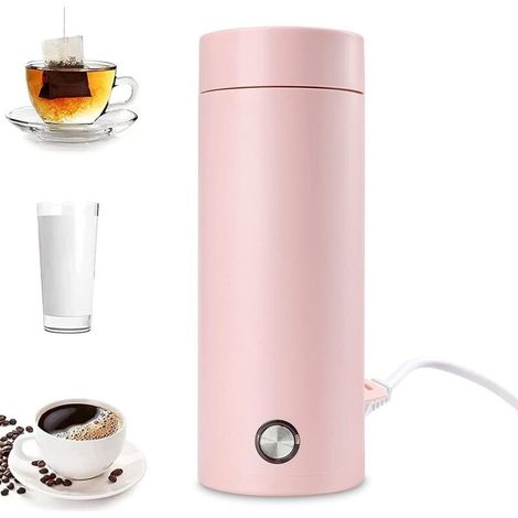 Mini Bouilloire Electrique de Voyage, 400 ml Petite Bouilloire Electrique en Acier Inoxydable, 3 en 1 Tasse Chauffante Electrique, Ebullition Rapide et Arrêt Automatique pour Thé, Lait, Café (PINK)