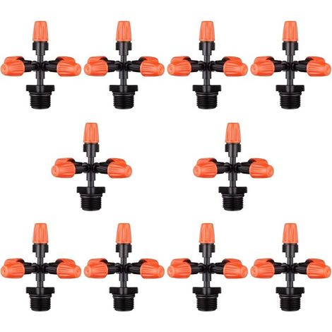 Arroseur de Jardin 10 pièces 360 degrés 6mm arroseurs d'atomisation croisés avec connecteurs à Filetage mâle 1/2 Pouce Bus (1/4)