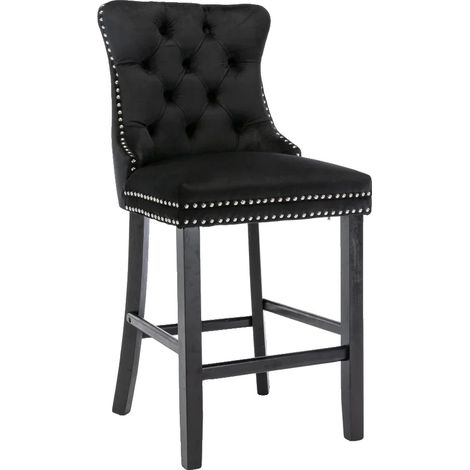 Taburetes de bar, tapicería de terciopelo, estructura de madera maciza, color negro. (1/2)