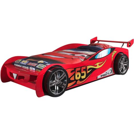TURBO - Lit Voiture Racing 90x200cm Rouge Motifs Flammes (1/3)