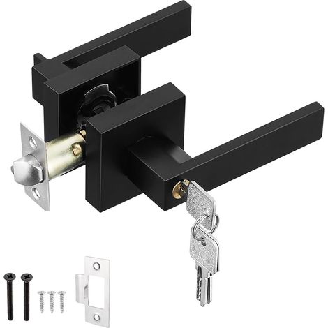 Poignée de porte à levier - Poignée de porte d'entrée avec serrures et clé - Poignée de porte intérieure carrée pour gaucher ou droite (1/5)